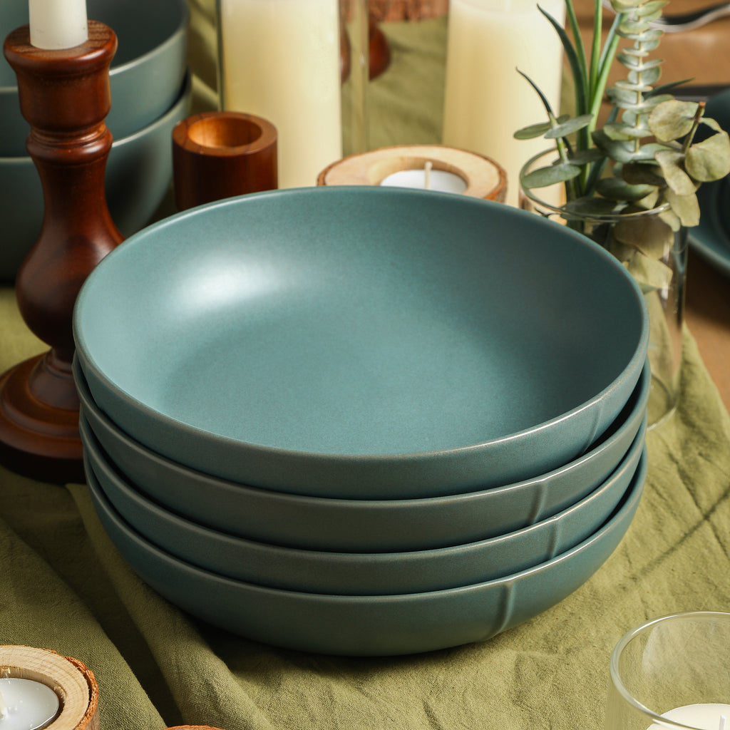 Infinity Stoneware Pasta Bowl Set - Green