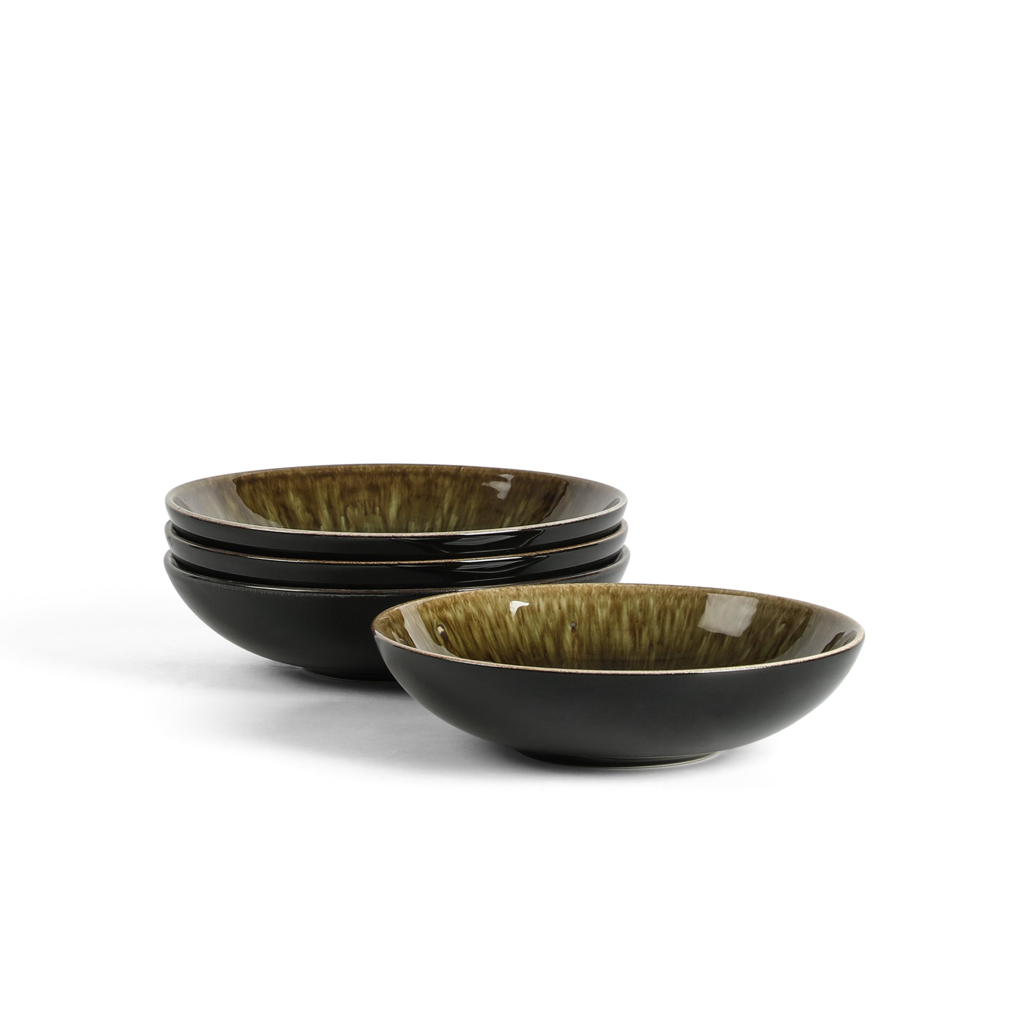 Riley Stoneware Pasta Bowl Set - Black and Green