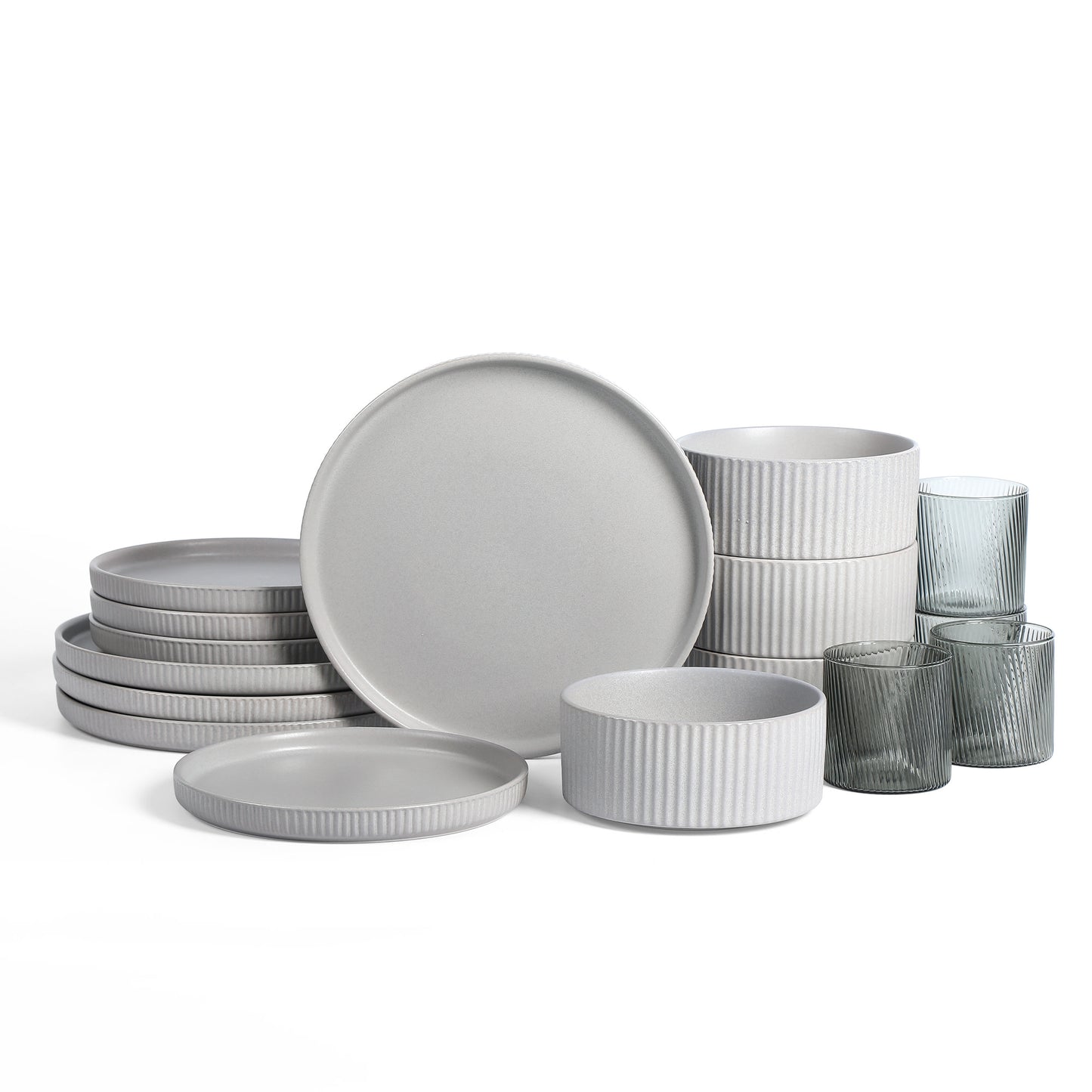 Haven Stoneware, Borosilicate Glass Dinnerware Set - Grey