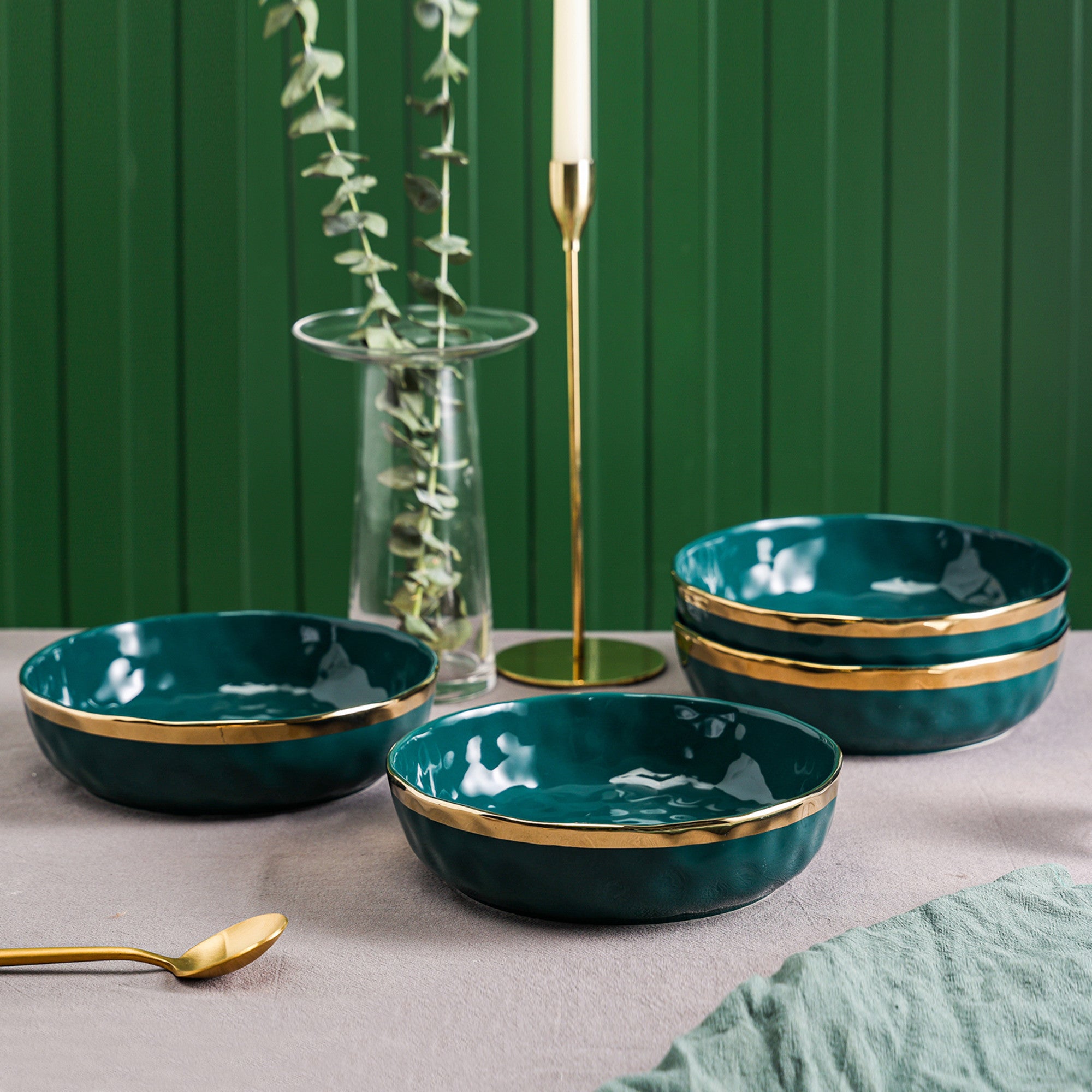 Florian Porcelain Service Bowl Set - Green
