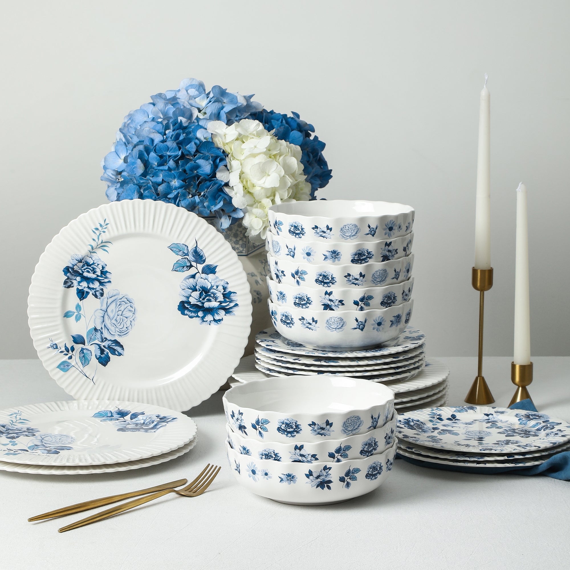 Fiore New Bone China Dinner Plate Set - Blue – stonelain.co