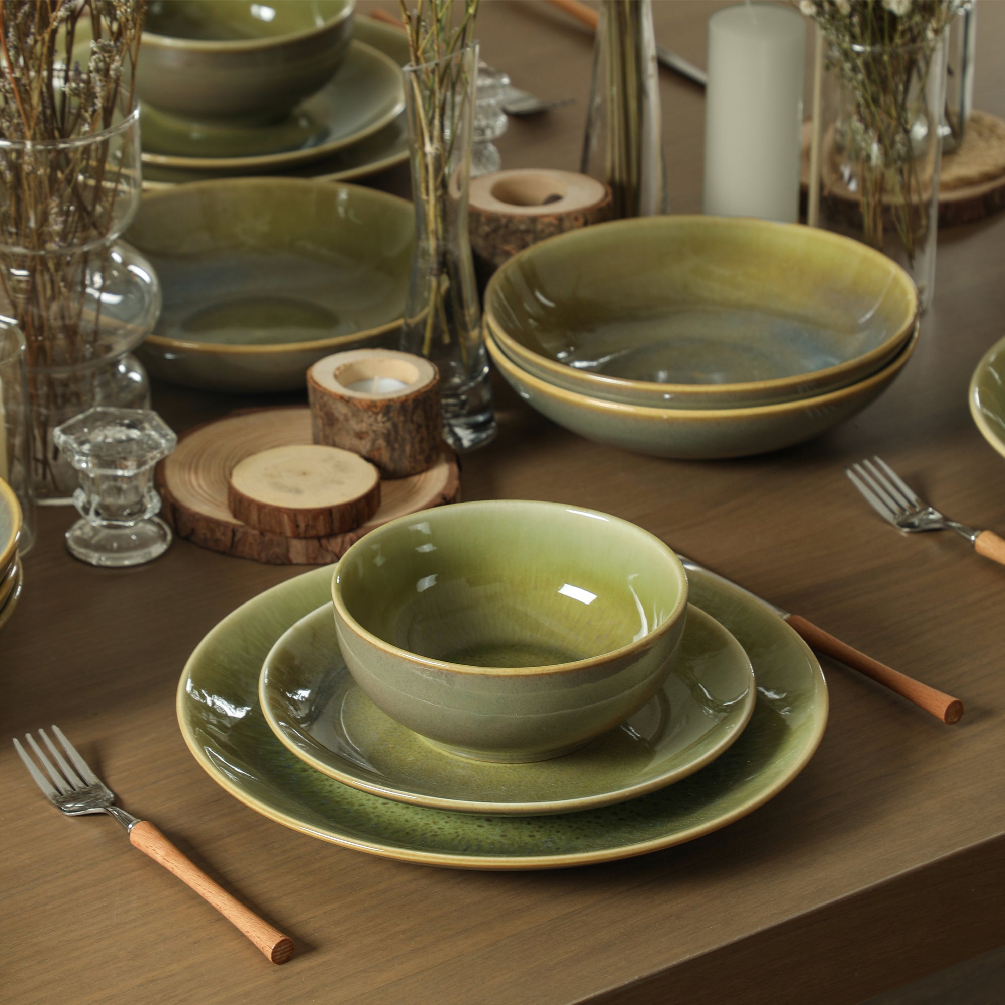 Riley Stoneware Pasta Bowl Set - Green and Blue