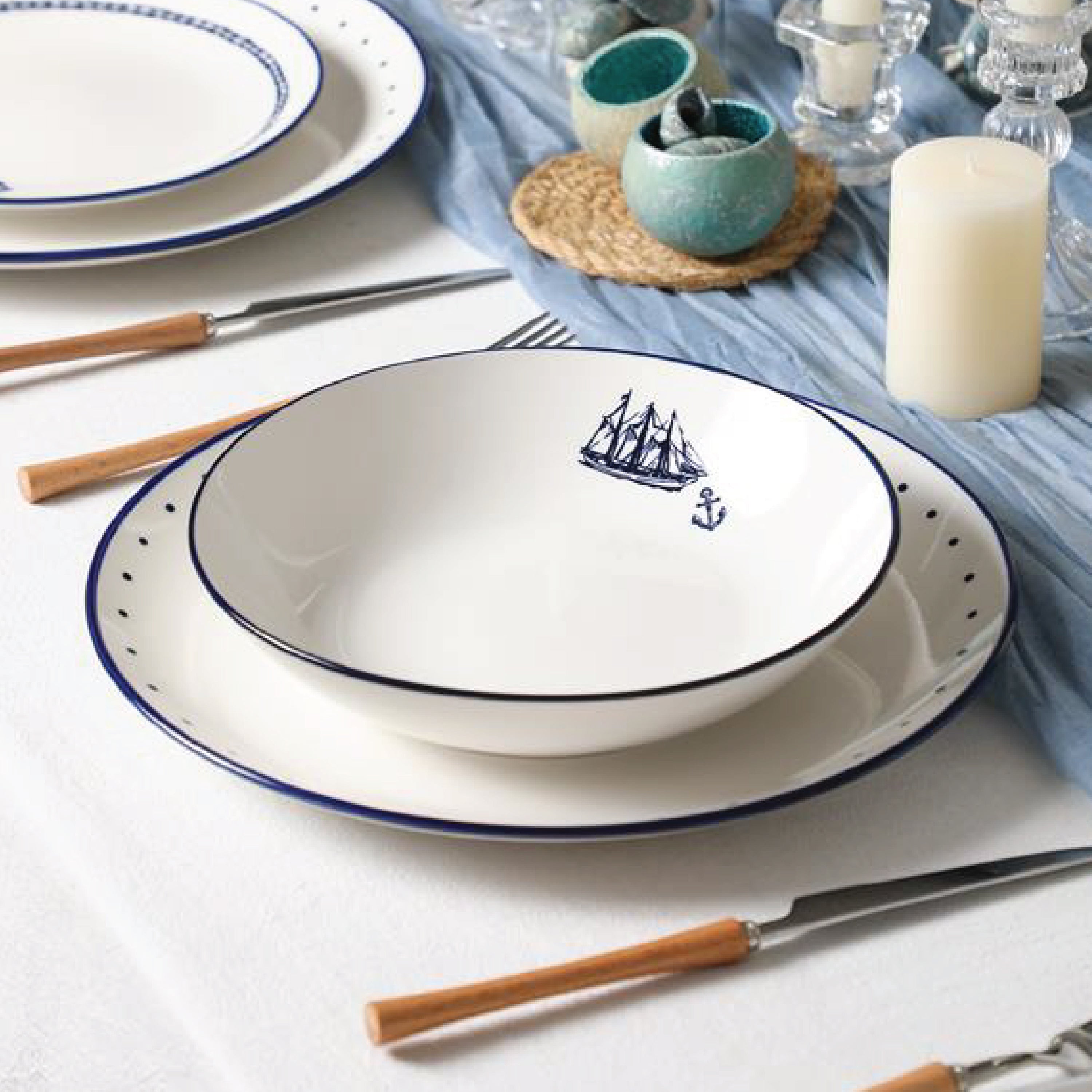 Knox Porcelain Dinnerware Set - Blue