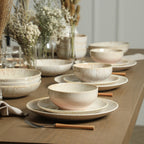 Riley Stoneware Dinnerware Set with Pasta Bowls - Sand