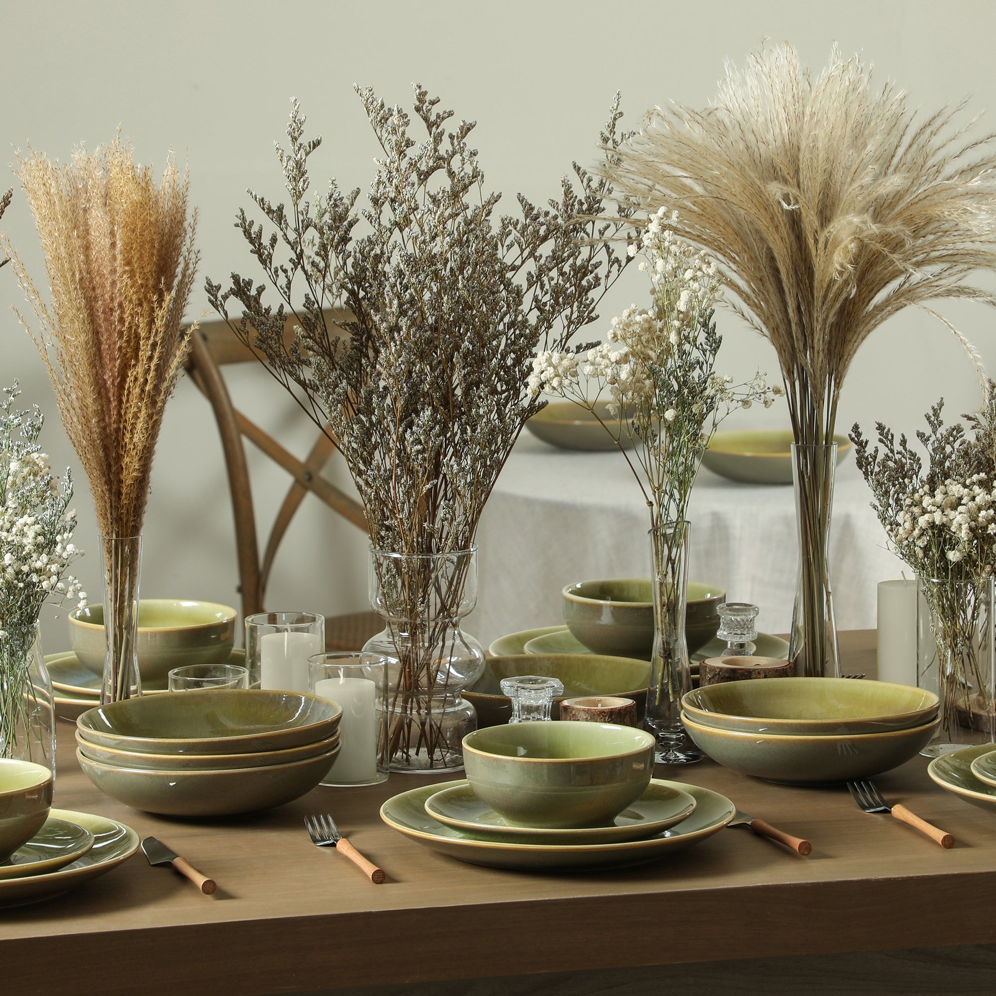 Riley Stoneware Pasta Bowl Set - Green and Blue