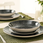 Onyx Porcelain Dinnerware Set - Black and Gold