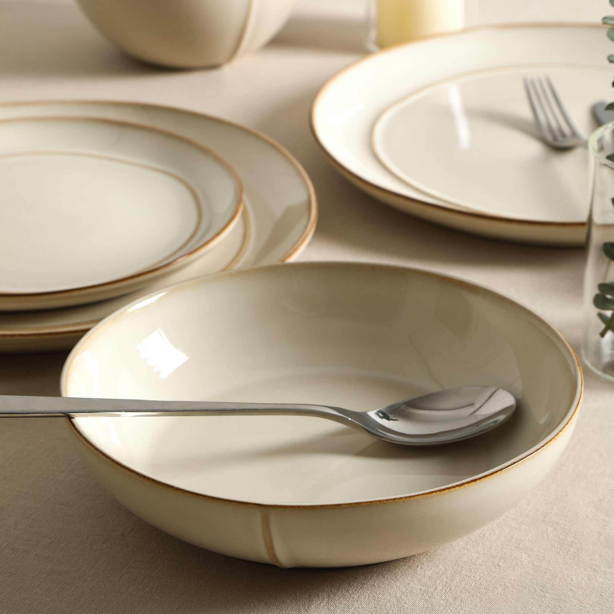 Infinity Stoneware Pasta Bowl Set Beige –