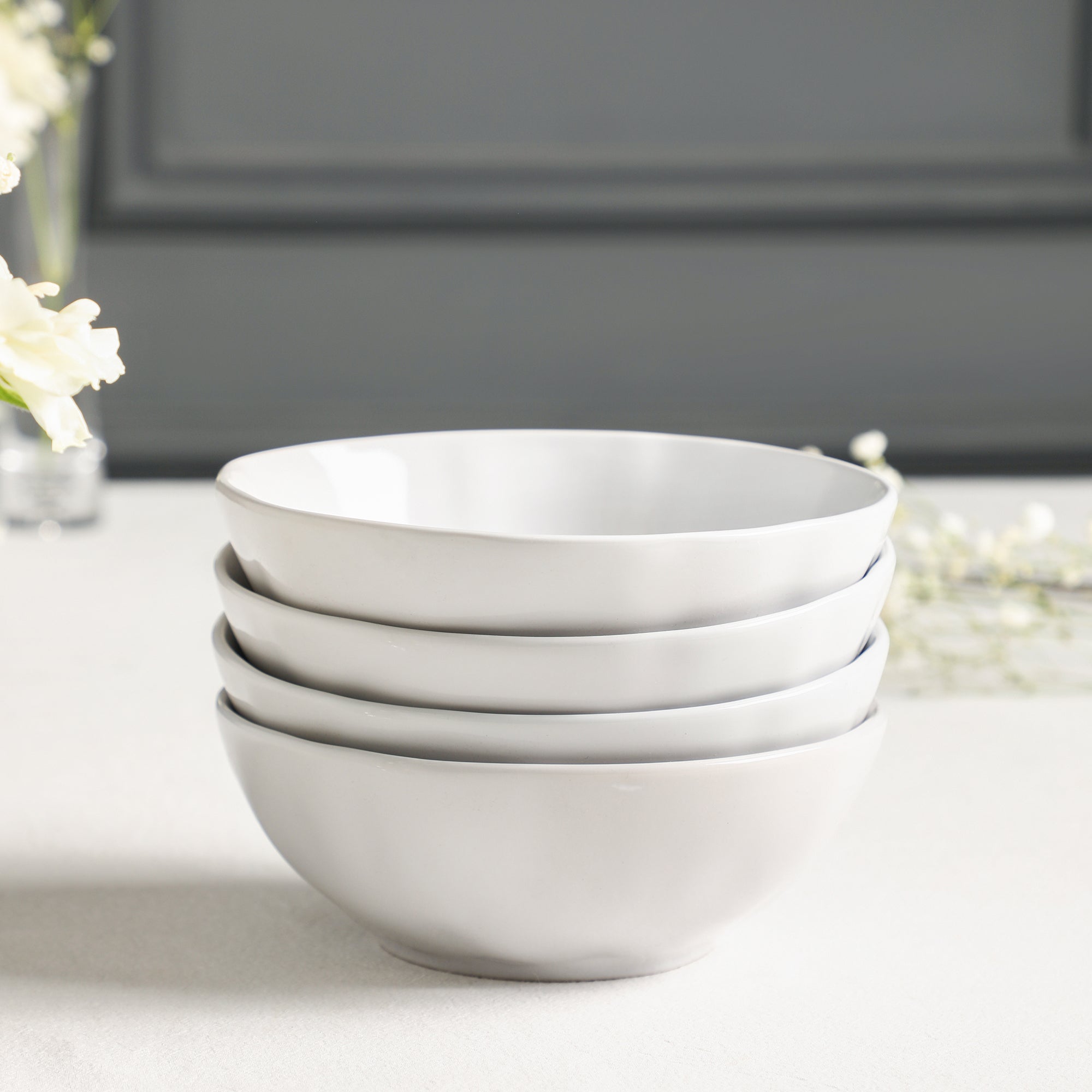 Harper Stoneware Dinnerware Set with Cereal and Pasta Bowls - White