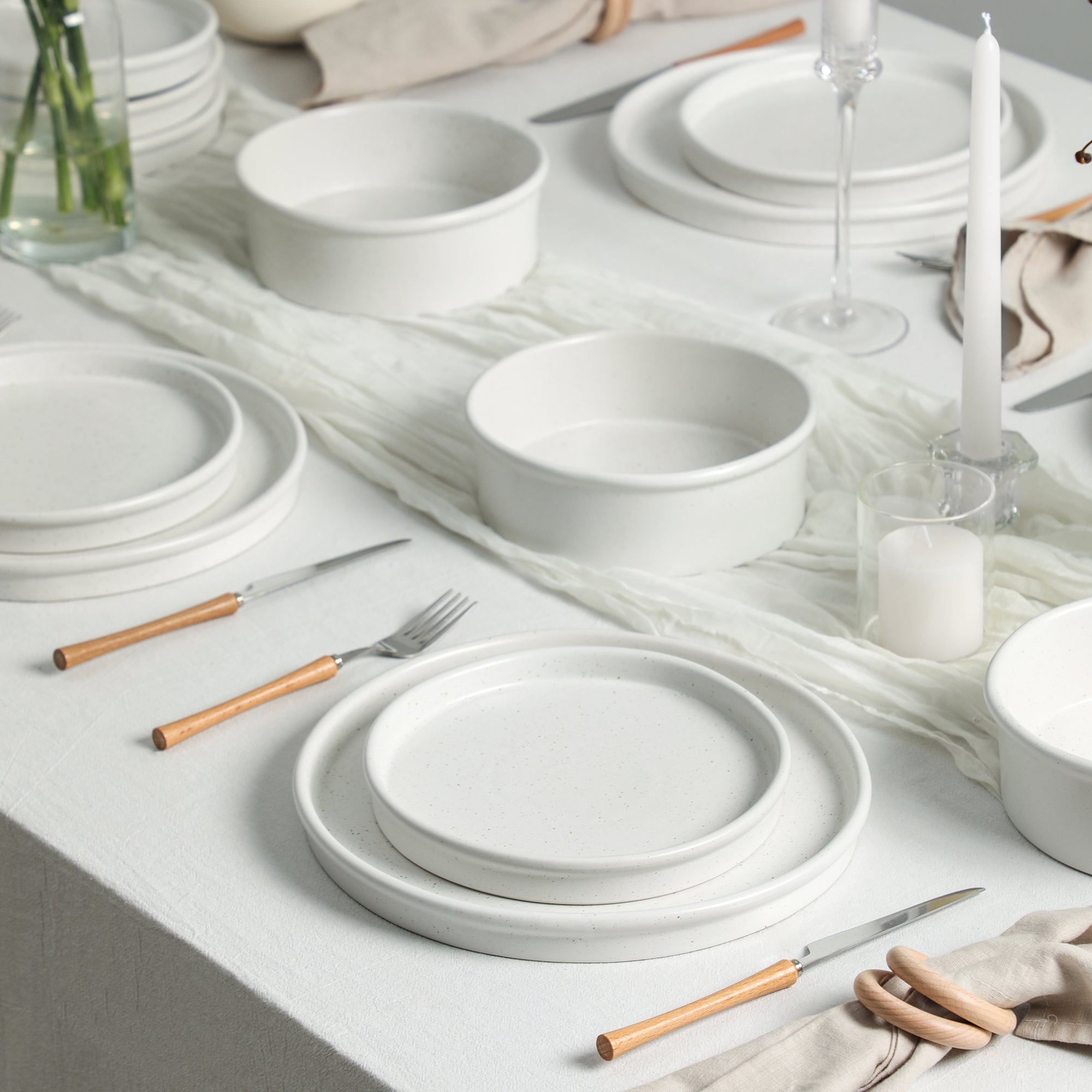 Roscoe Stoneware Dinnerware Set - White Speckled