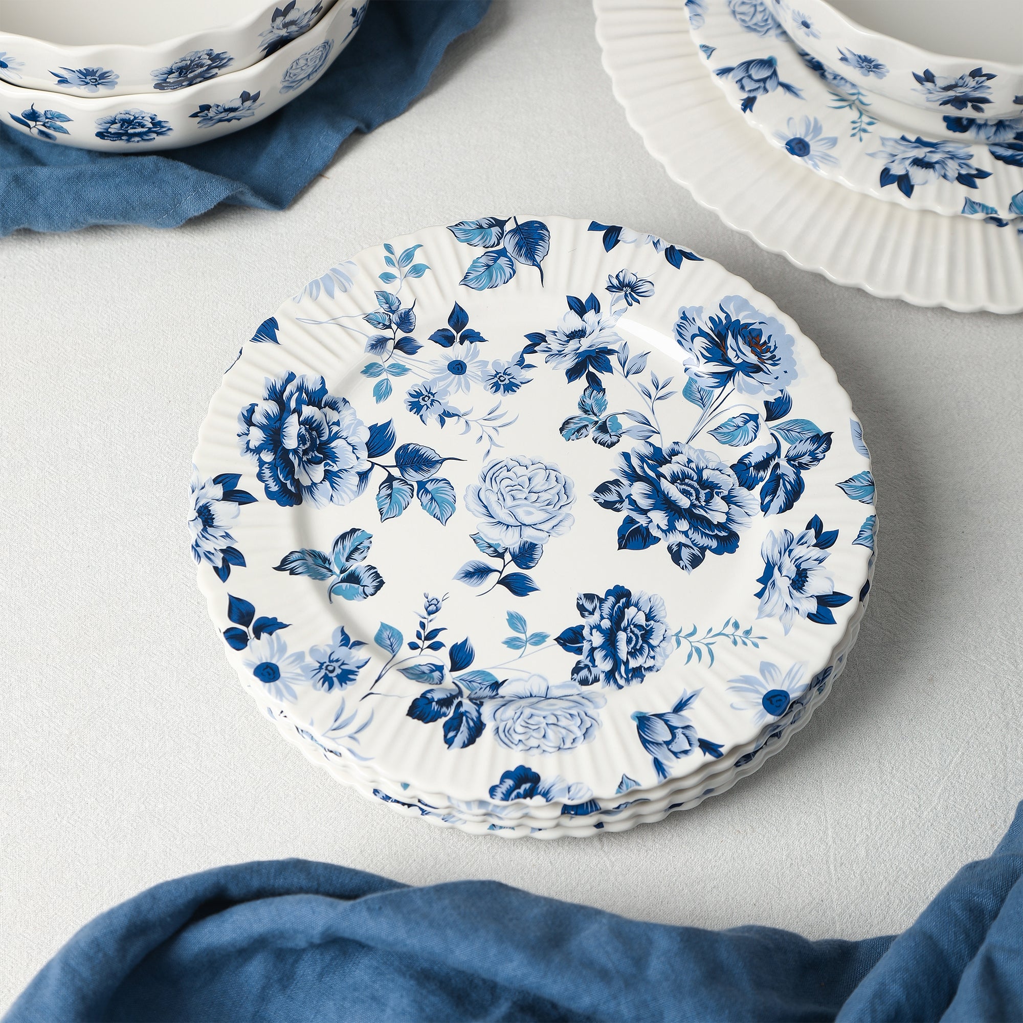 Fiore New Bone China Salad Plate Set - Blue