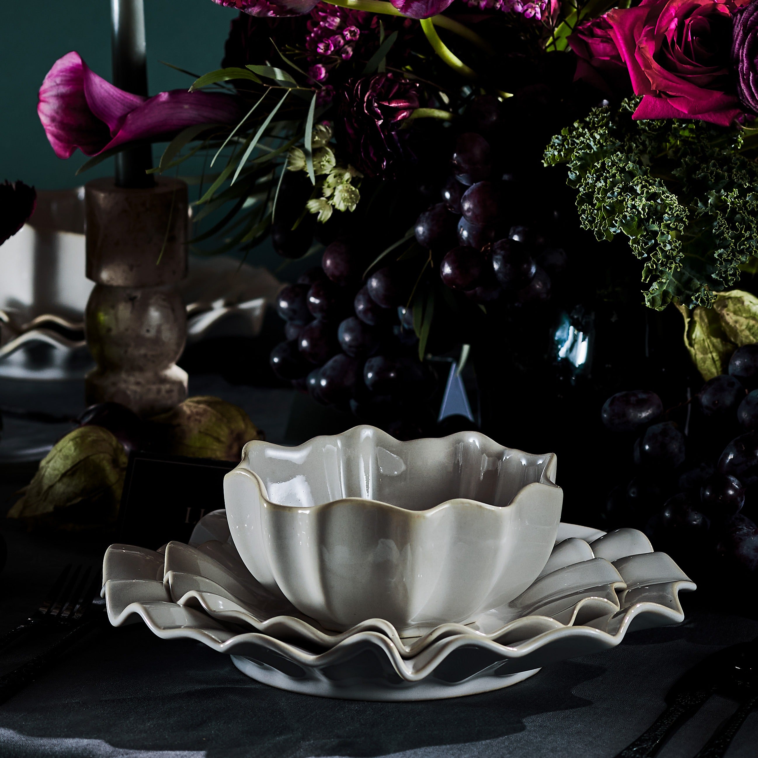Lotus Stoneware Dinnerware Set - White