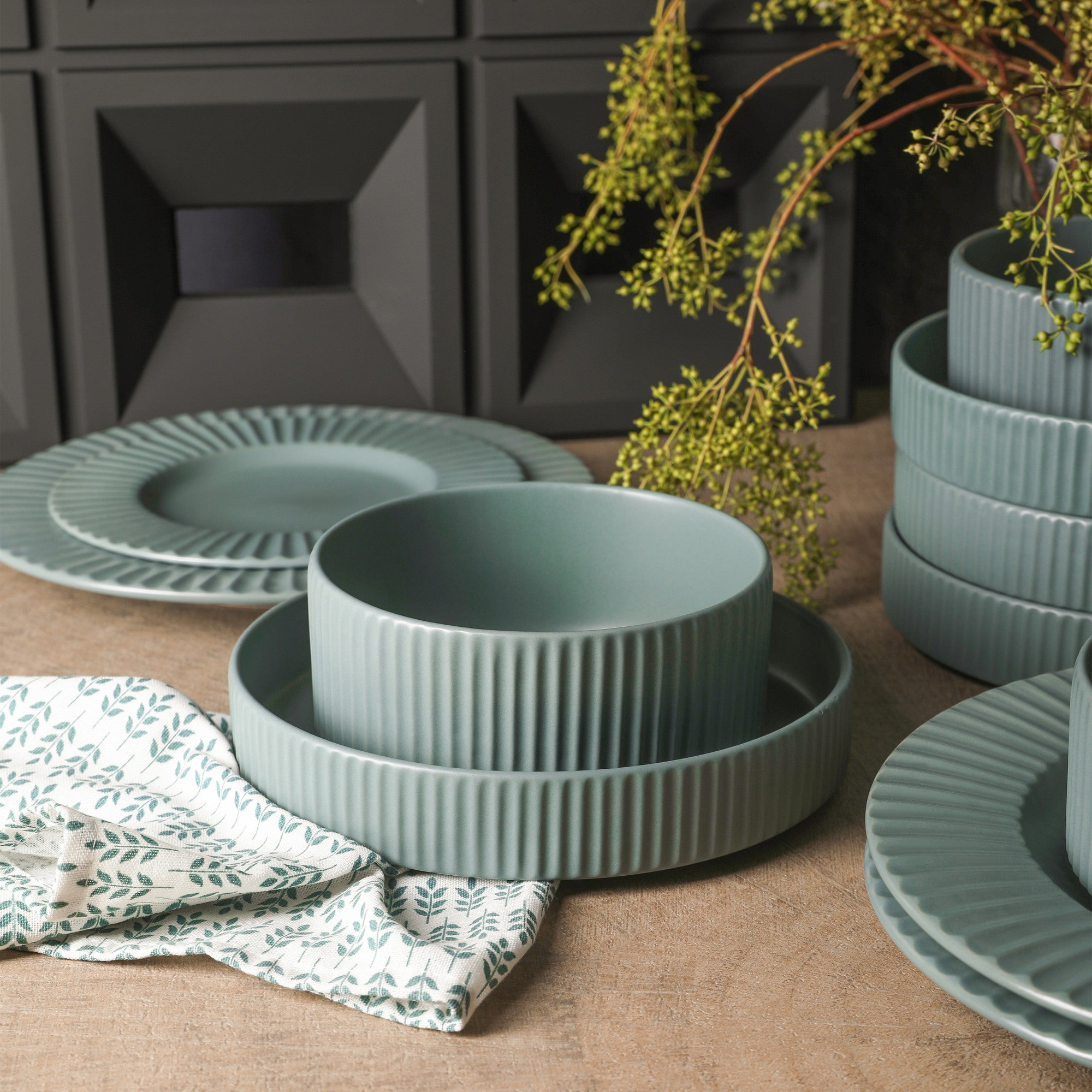 Lusso Stoneware Dinnerware Set - Stone