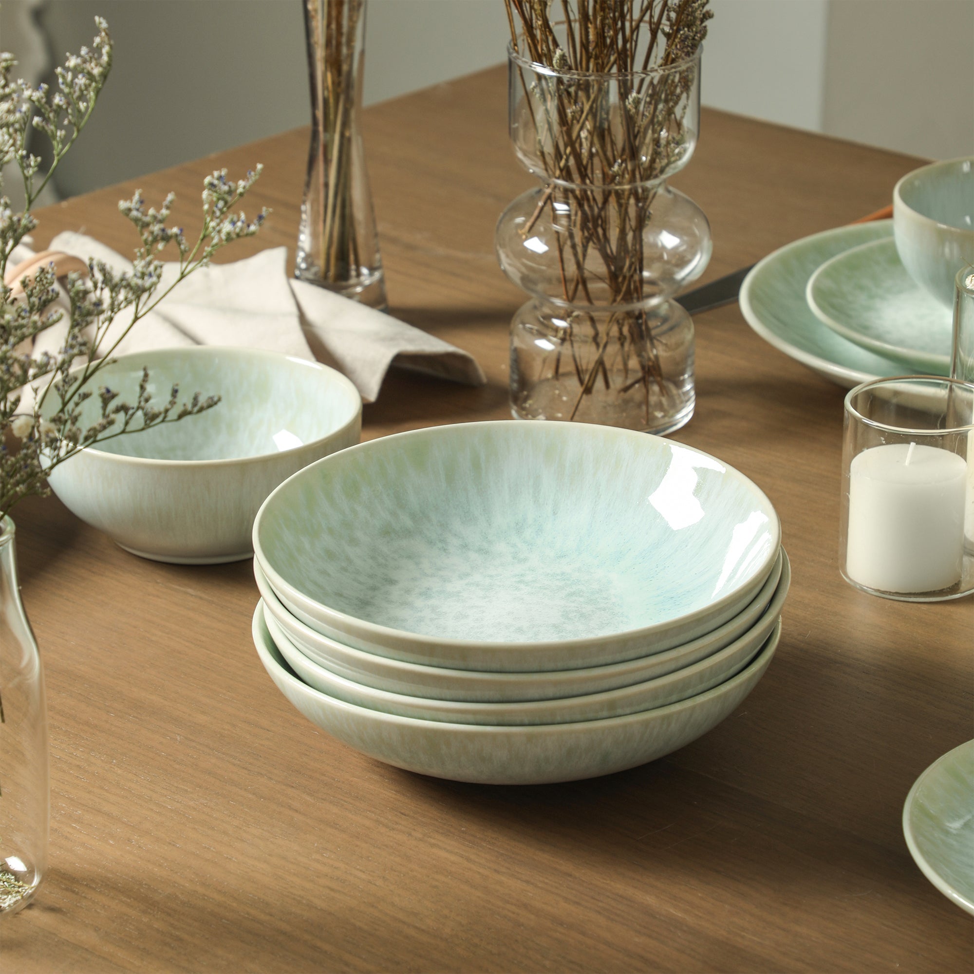 Riley Stoneware Pasta Bowl Set - Seafoam