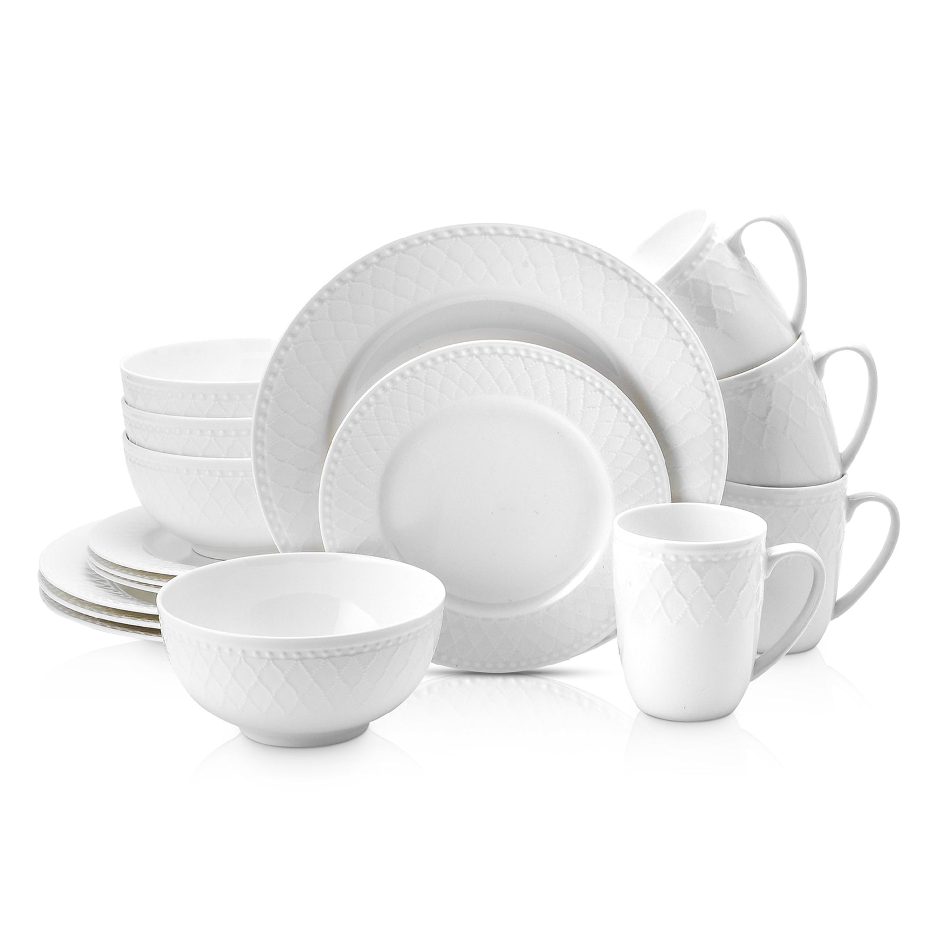 Alexandria Bone China Dinnerware Set - White - 8 piece