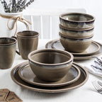Tina Stoneware Dinnerware Set - Green And Beige