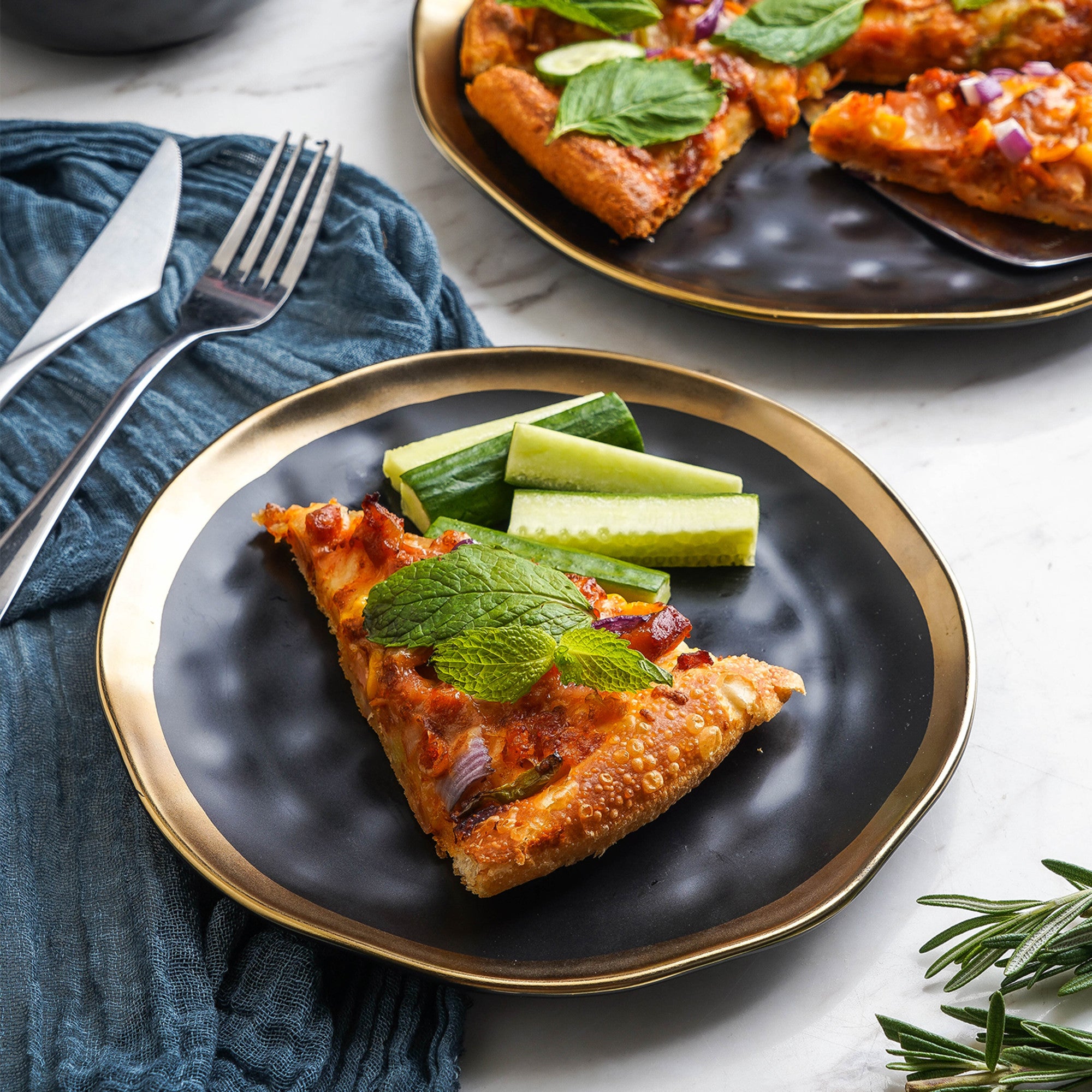 Florian Porcelain Salad Plate - Black