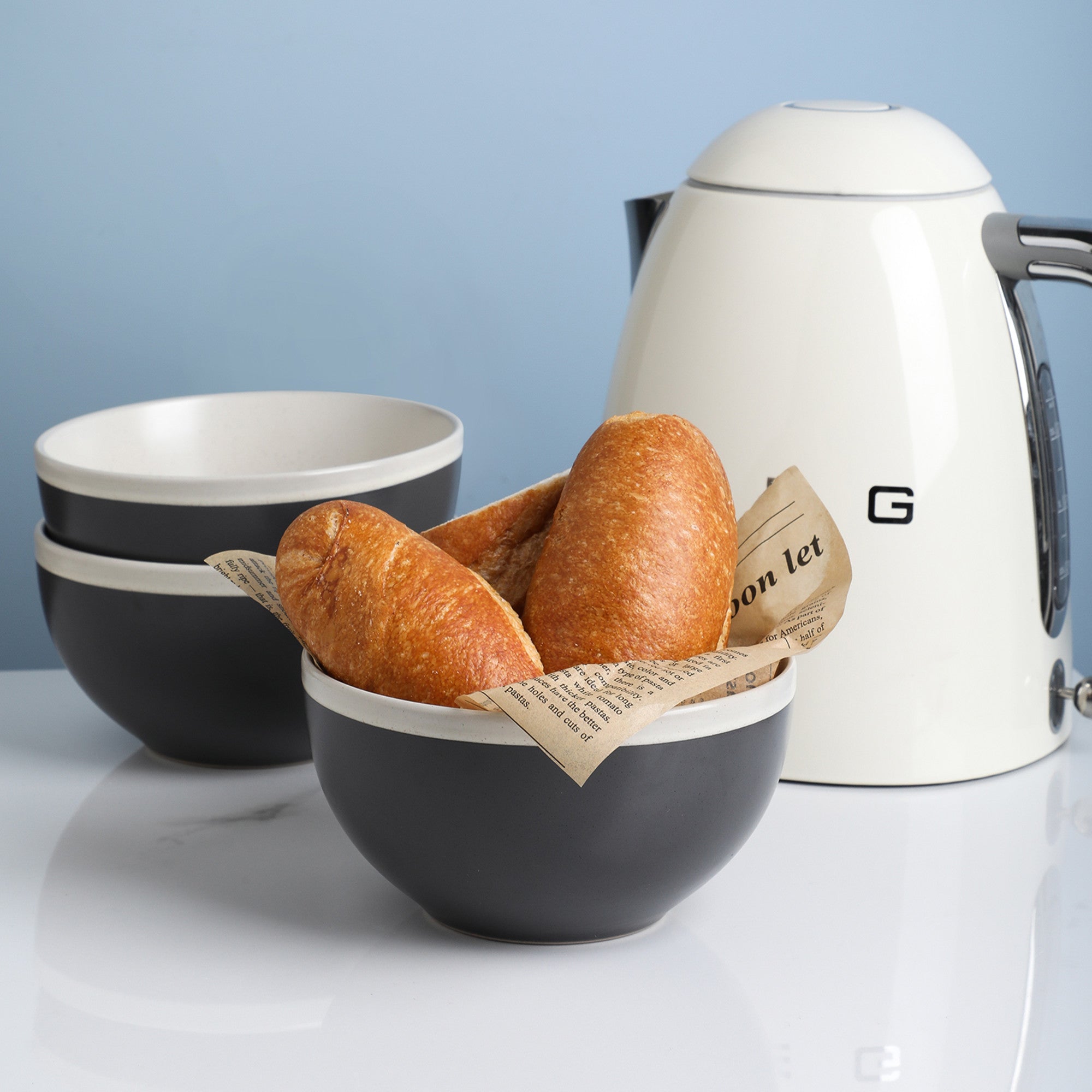 Serenity Stoneware Bowl - Dark Gray And Cream