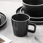 Allison Stoneware Dinnerware Set - Black Matte, White Rim